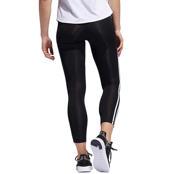 Adidas High Rise Leggings 3-stripe 7/8 Training Tights Workout Leggings NEW - Picture 4 of 12